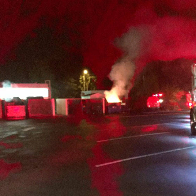 Bellevue Police and Fire responded to several dumpster fires last night. A suspect was arrested. Photo courtesy of the Bellevue Beat Blog.