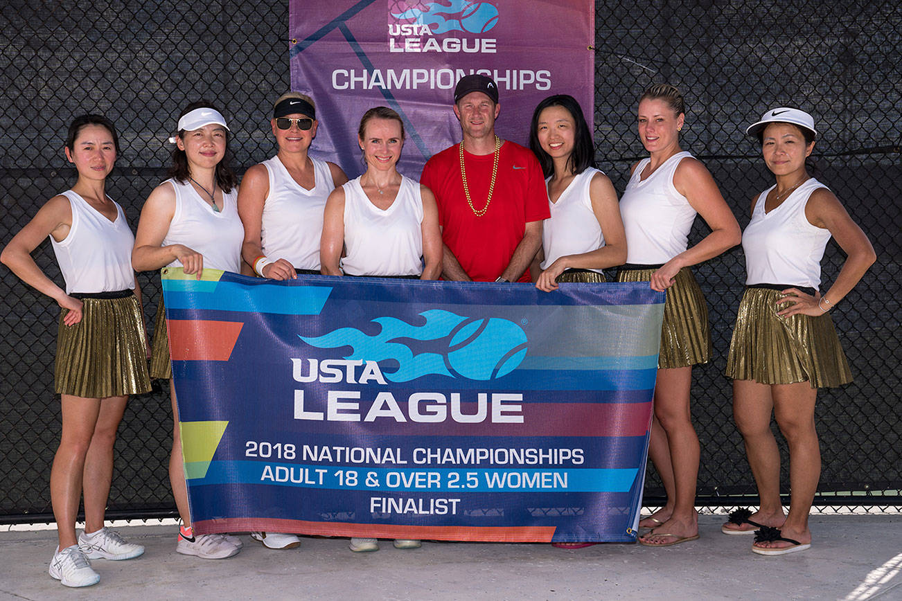 A women’s tennis team from Bellevue, which represented the United States Tennis Association (USTA) Pacific Northwest Section, earned second place at the USTA League Adult 18 Over 2.5 National Championships on Oct. 14 at the USTA National Campus in Orlando, Florida. The Bellevue squad lost to a team from Guaynabo, Puerto Rico 2-1 in the championship match. The Bellevue team, which competes at the Robinswood Tennis Center, was coached by Jason Chapman. Players on the team included Jun Liu, Jingjing Cai, Shannen Wyman, Elena Harnish, Fan Xiang, Jennifer Israel and Jenny Sia. Photo courtesy of Manuela Davies/USTA