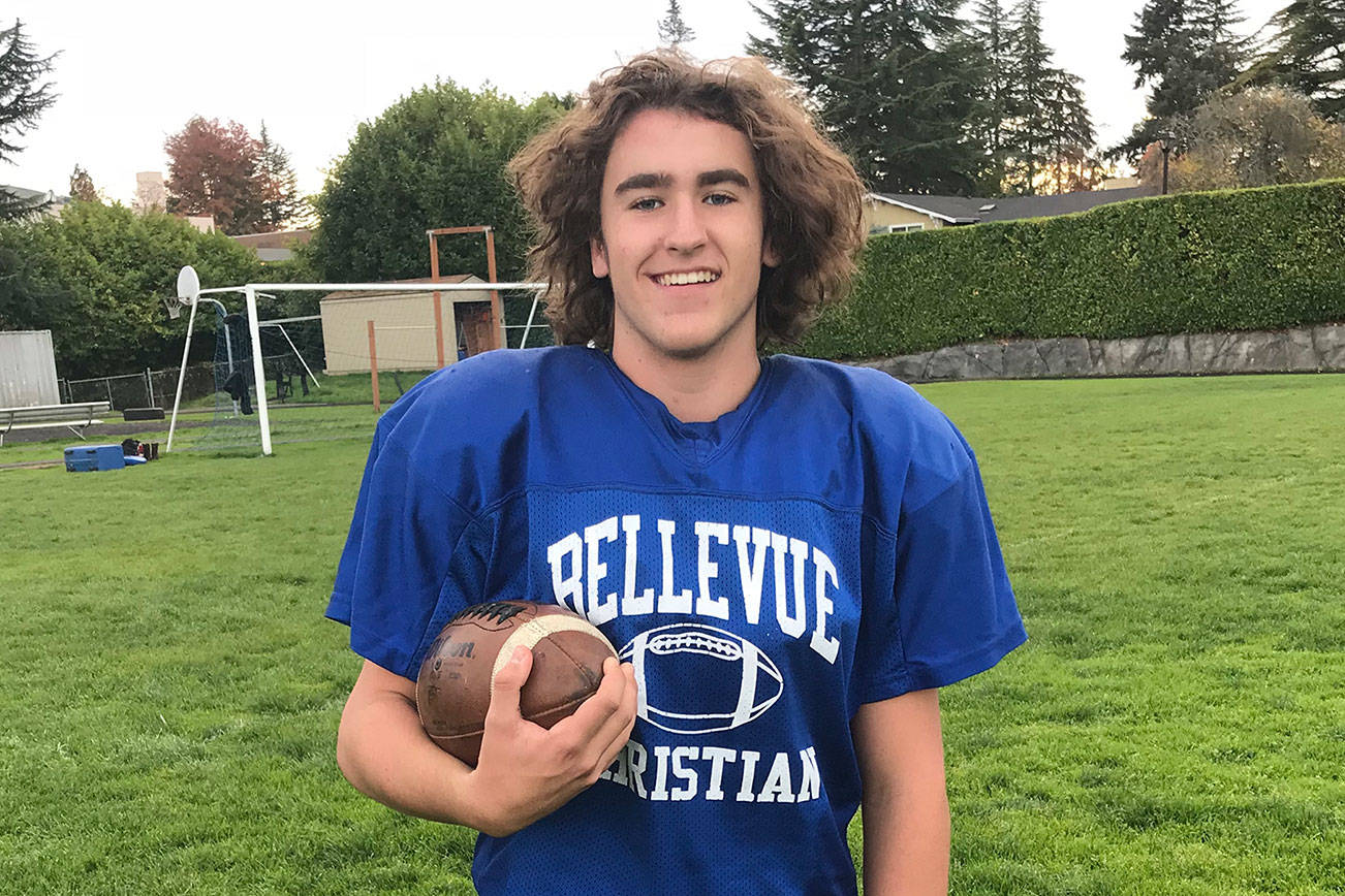 Bellevue Christian Vikings defensive end/offensive tackle Jack Sirich hopes to lead his team to the playoffs this November. Shaun Scott/staff photo