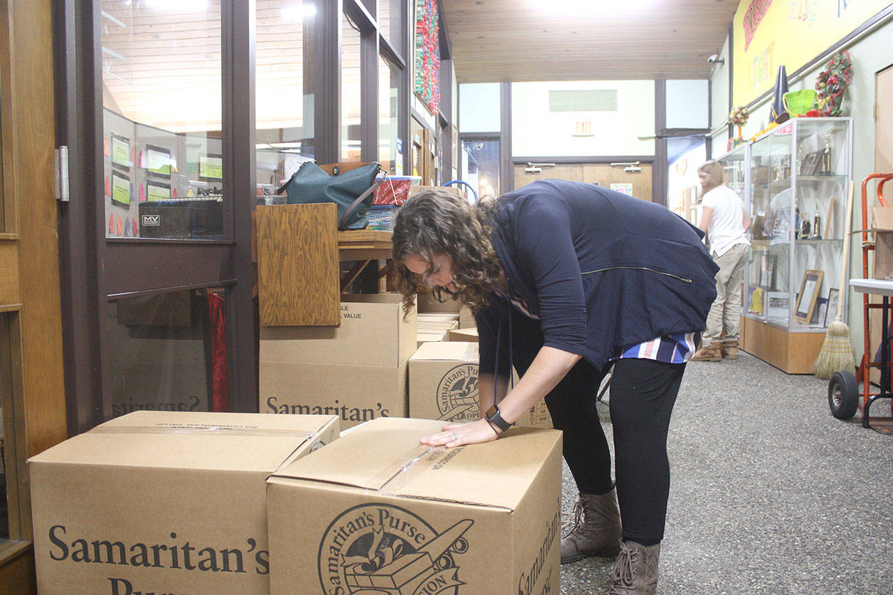 The Eastside’s goal was to collect 11,000 shoeboxes between all of their drop-off locations in Bellevue, Woodinville, Bothell and Sammamish. Stephanie Quiroz/staff photo.