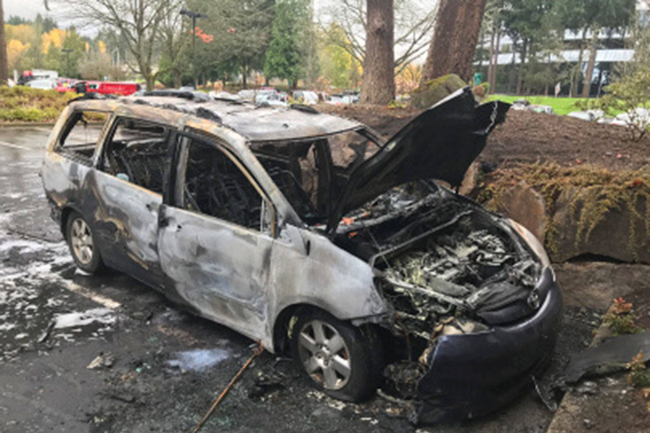 The remains of a stolen vehicle that was involved in a hit and run, arson, assault, and burglary in Bellevue. Photo courtesy of the Bellevue Beat Blog