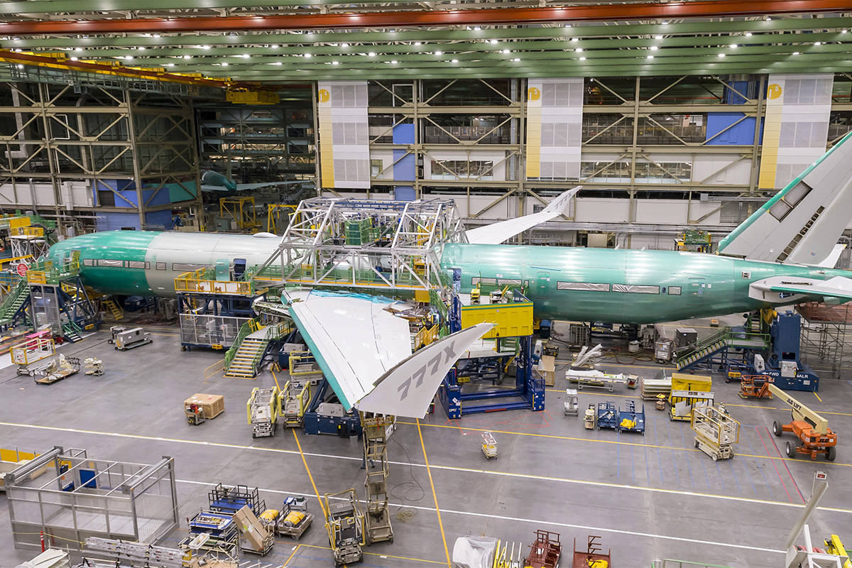 First BOEING 777X flight test airplane comes together
