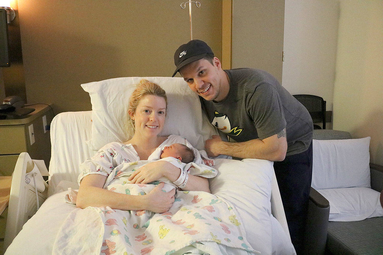 First time parents Natalie and Alex Lytton of Redmond gave birth to their son Finn on Jan. 21. The labor and birth planning board gave them clear communication of the labor process. Stephanie Quiroz/staff photo.