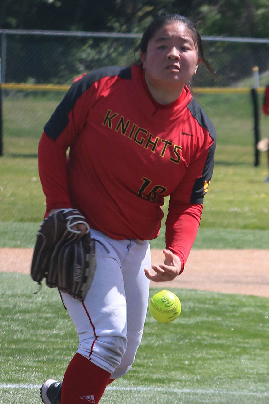 Newport Knights senior pitcher Hanako Hirai (pictured) earned first-team, all-league honors for her dominating performances in the pitching circle throughout the 2019 season. Andy Nystrom/staff photo