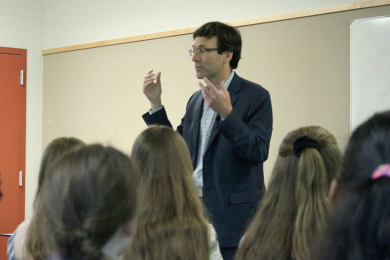 AG Bob Ferguson speaks to Open Window School eighth grade students. Madison Miller / staff photo