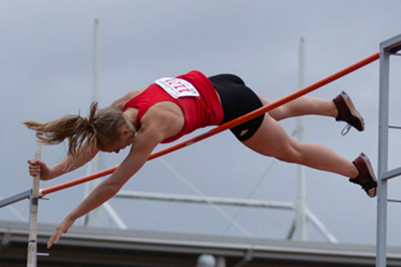 Newport Knights senior Ashleigh Helms (pictured) earned first place in the pole vault at the 4A state track meet on May 24 at Mount Tahoma High School in Tacoma. Photo courtesy of Kerste Helms
