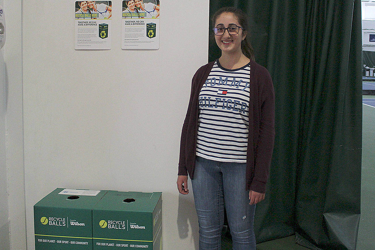 Madison Miller / staff photo                                Derya Gurbuz has recycled more than 3,000 tennis balls since last April. She has recycling bins at Edgebrook Tennis Club, Bellevue High School and Sammamish High School.