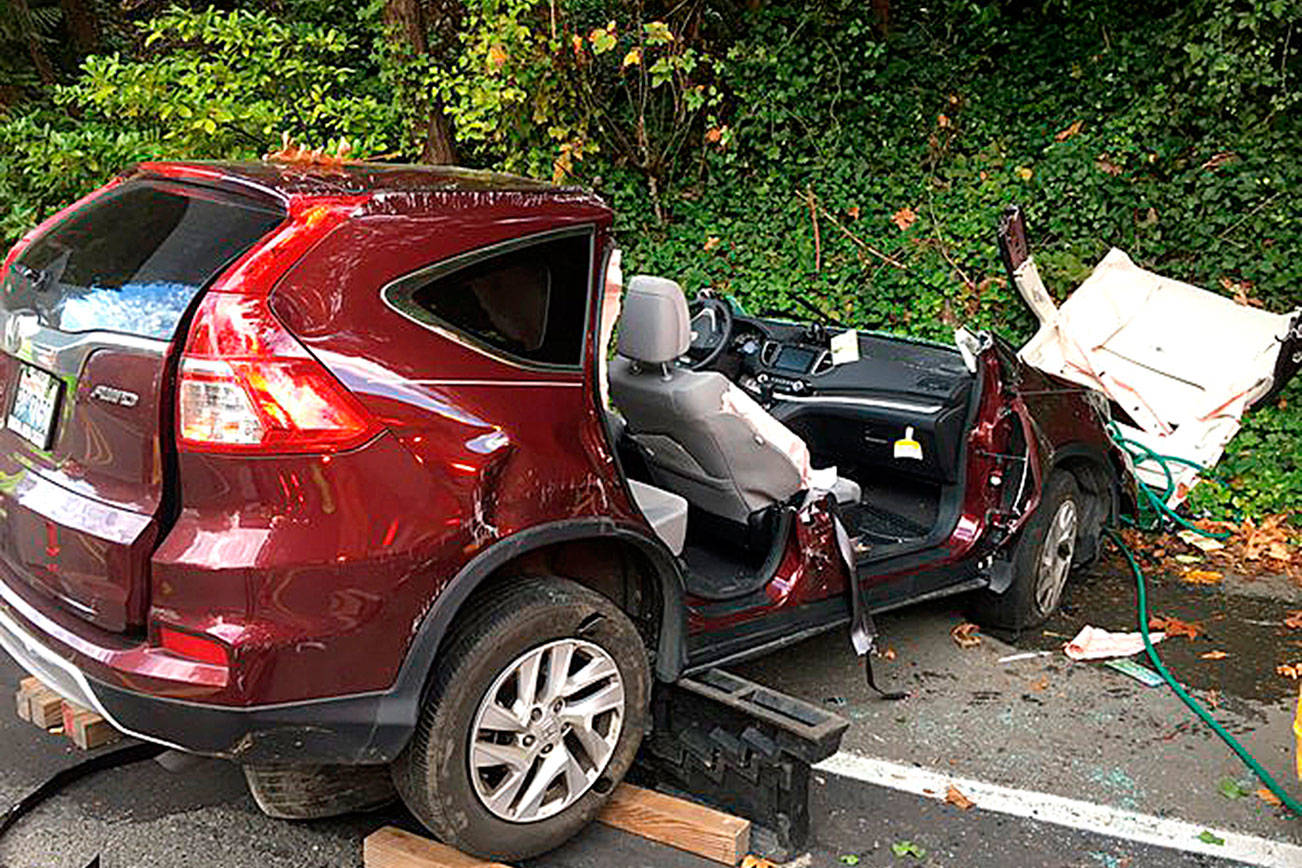 The fire department had to cut the roof off the rolled vehicle to extract the driver. Photo courtesy of Bellevue Police Department