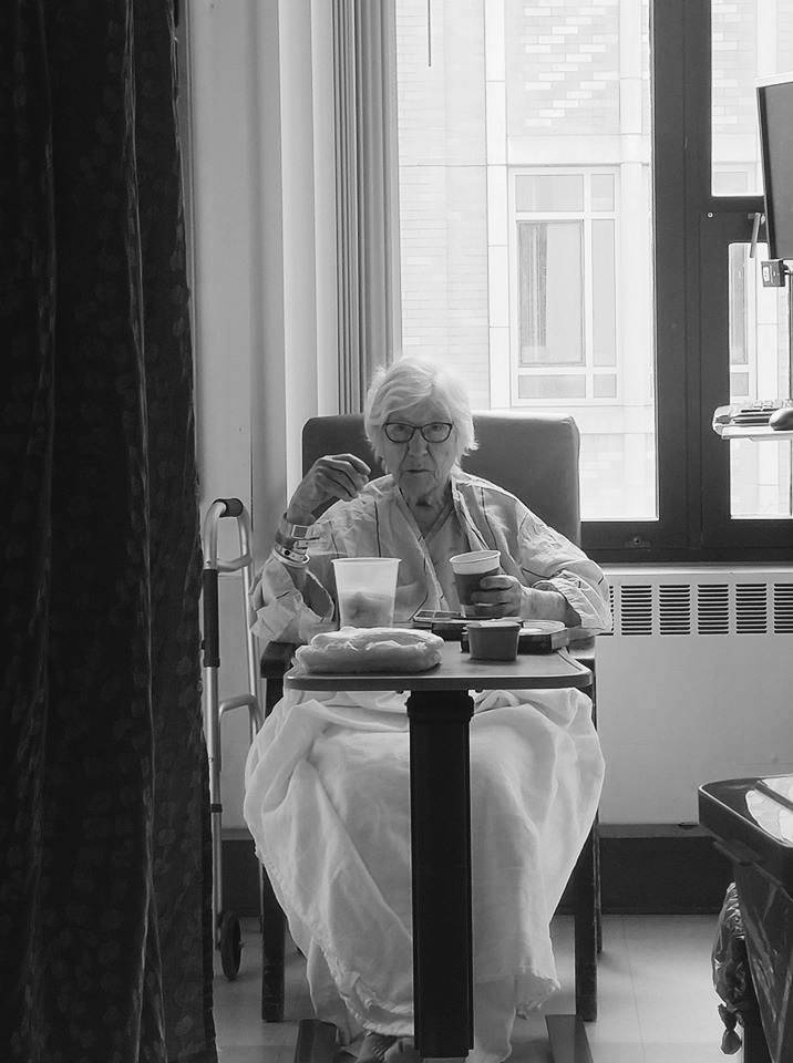 Geneva Woods, a former resident of Life Care Center of Kirkland, enjoys homemade potato soup while staying at Harborview Medical Center, which she requests from her family daily. Photo courtesy of Kate Neidigh