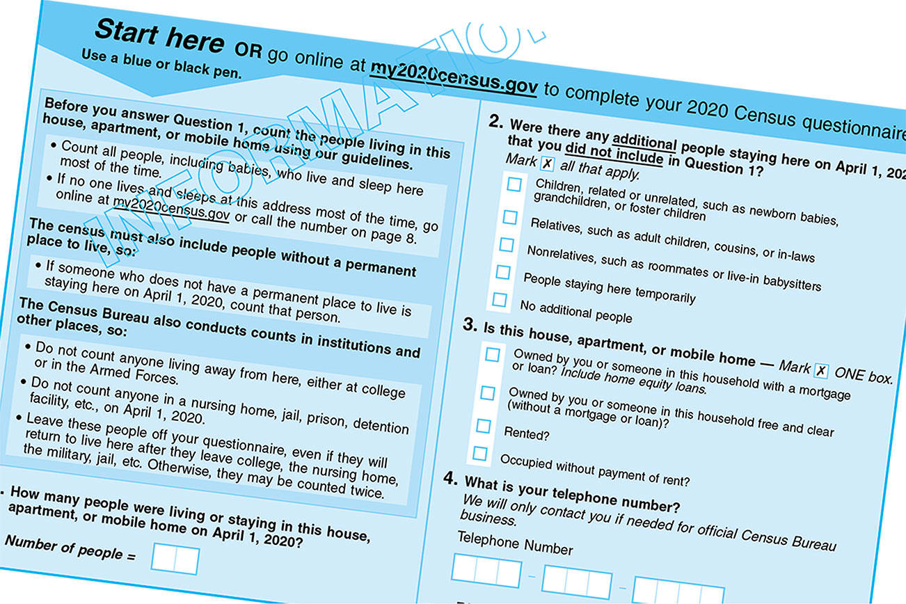 The 2020 census form will look very similar to this sample document. Image courtesy U.S. Census Bureau