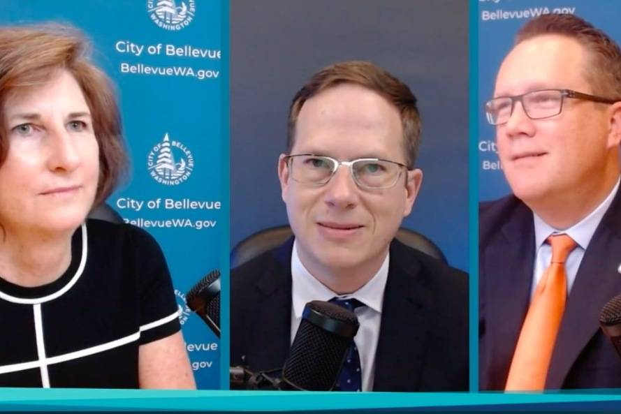 Screenshot of the 2020 Bellevue Downtown Association State of the City. Pictured: Mayor Lynne Robinson, Deputy Mayor Jared Nieuwenhuis and BDA President Patrick Bannon.