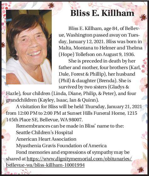 Bliss E. Killham | Obituary