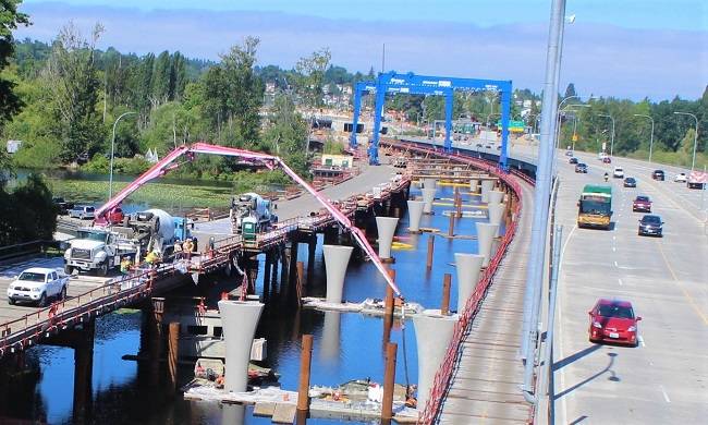 Ongoing construction on 520 bridge. Photo WSDOT.