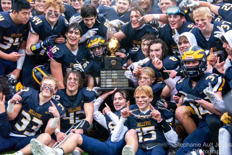 Bellevue High beat Kennewick, 17-13, to win the state title on Dec. 4 at Sparks Stadium in Puyallup. Photo courtesy of Stephanie Ault Justus