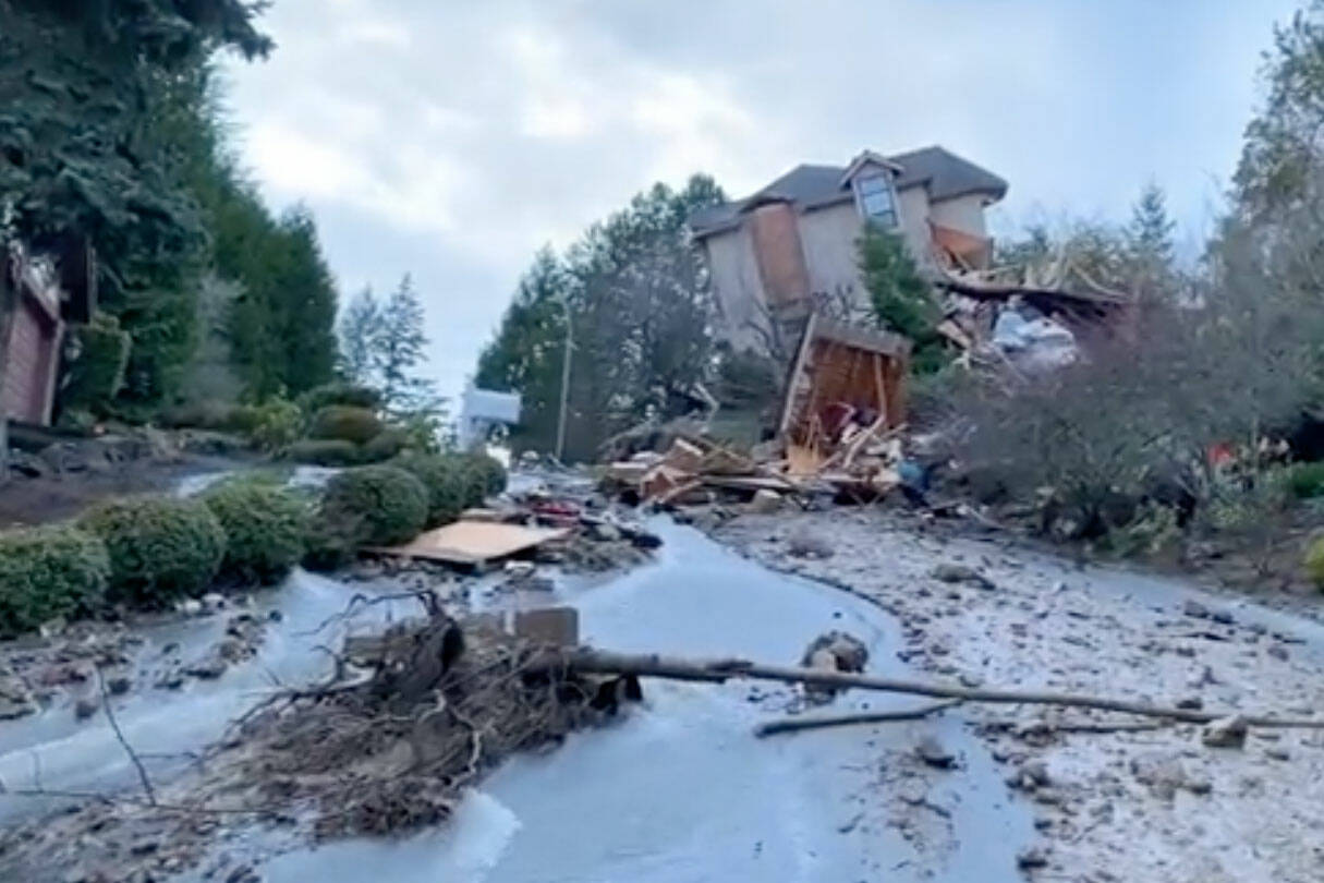 Screenshot of Bellevue Police Twitter video of landslide wreckage