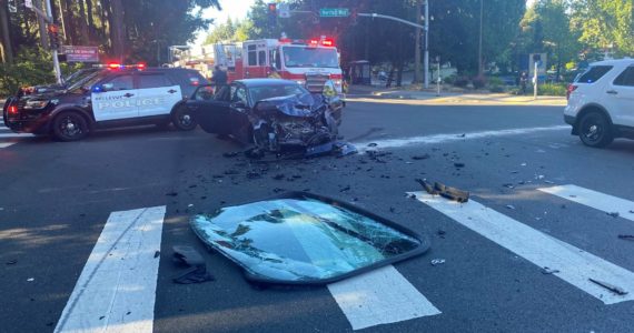 Aftermath of the car crash that took place on August 15 at the intersection of 156th Avenue Northeast and Northup Way. Courtesy of Bellevue Police Department.
