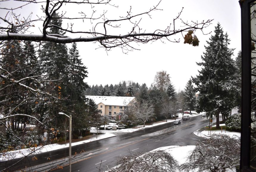 <p>The word of the day is “slush” from the Federal Way Mirror office in Federal Way, overlooking South 336th Street on Nov. 29, 2022. Photo by Alex Bruell/the Mirror</p>