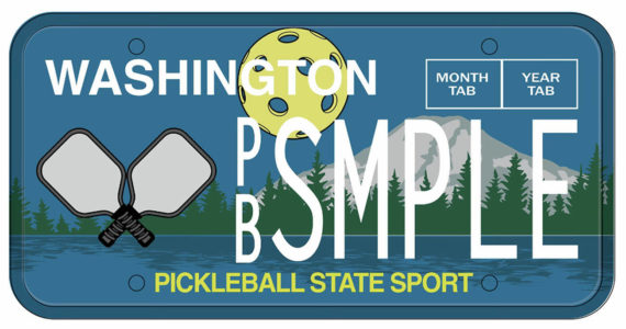 Pickleball Rising license plate, designed by Laramie Studio in Seattle (Seattle Metro Pickleball Association)