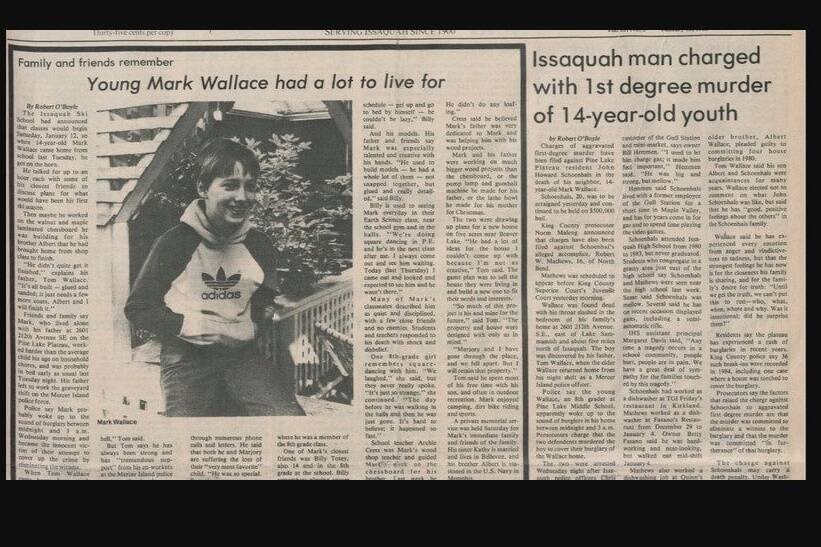 Mark Wallace was murdered by his older brother’s friend nearly 40 years ago. Here’s a screenshot from a 1985 issue of the Issaquah Press.