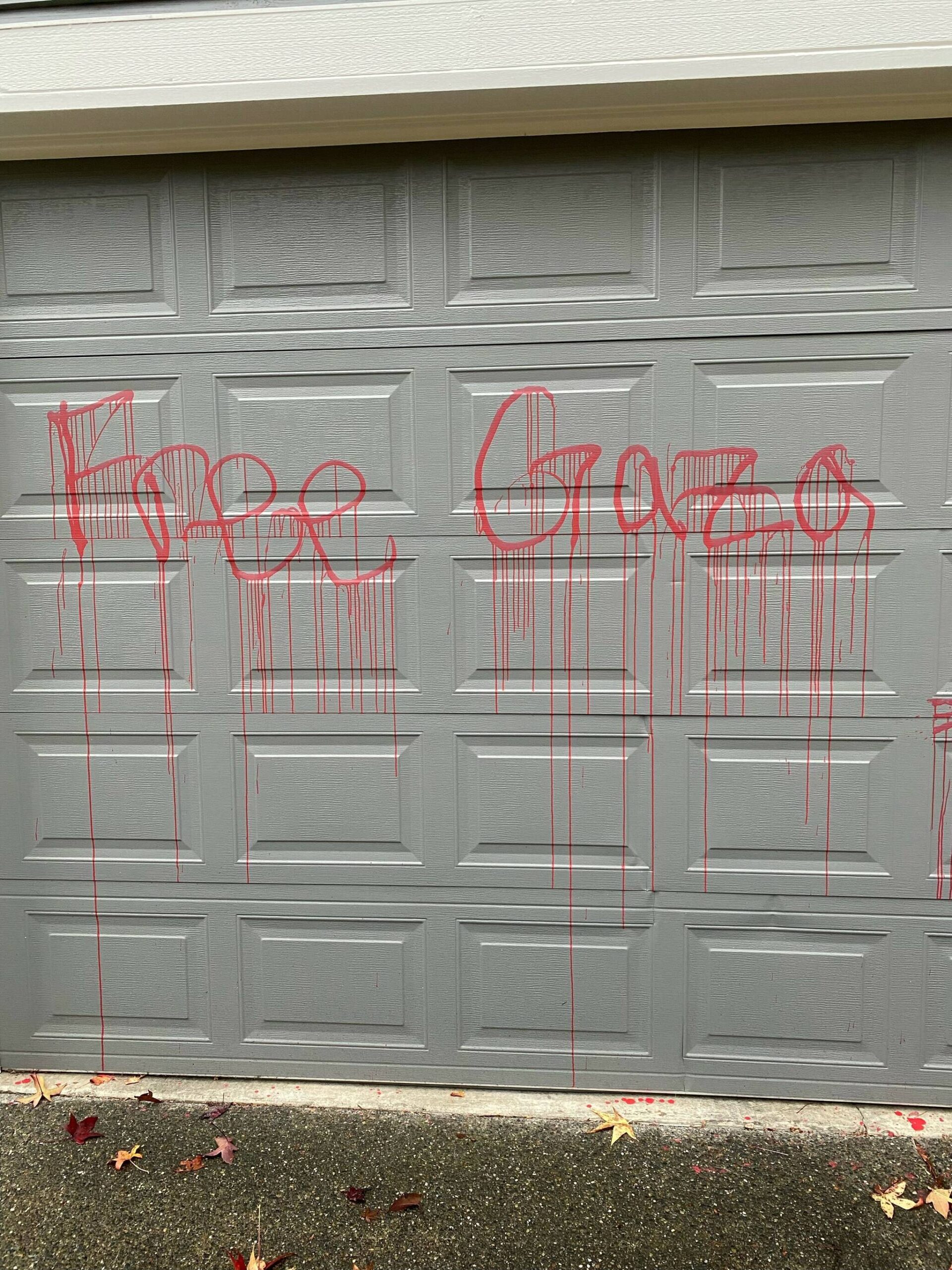 On the night of Thursday, Nov. 30 in Bellevue, people who Congressman Adam Smith said were “advocating for a cease-fire in Israel and Gaza,” vandalized his garage with spray paint. (Photo Courtesy of the Office of Congressman Adam Smith)