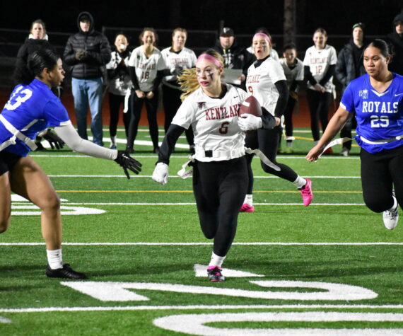 Kentlake junior Kaylee Guiles finds a hole in against Kent-Meridian. Ben Ray / The Reporter