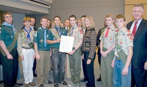 King County Councilmembers honor Scouts from the Bellevue area who have earned their Eagle rank.