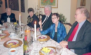 Twelve Seattle Opera Guild members enjoyed a five course dinner at Sandra Boyd's Meydenbauer Bay home on Jan. 28. She won the dinner at the Guild's Soiree & Auction last year. Pictured (from left) are: Bob Schramke