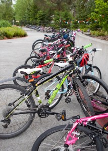 Bicycles line the drive at St. Thomas School in Medina as part of a bike day sponsored by students.