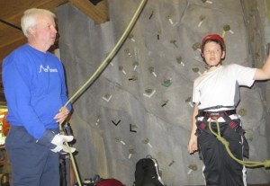 Tom Waldron and Tudor Muntianu prepare for a climb at the South Bellevue Community Center.