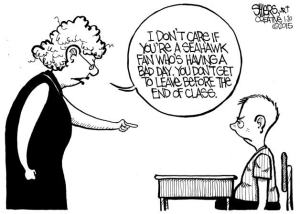 Kids who are Seahawks fans don't get to leave early.