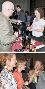 Top: Bellevue resident Danielle Odom smiles as J.J. Compeau of Kestrel Vintners of Prosser pours her a glass of wine during Sip of Snoqualmie