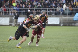 Cole Nordstrom (red) defends during the Seatown Classic.