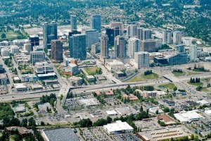 A view of I-405 through downtown Bellevue.
