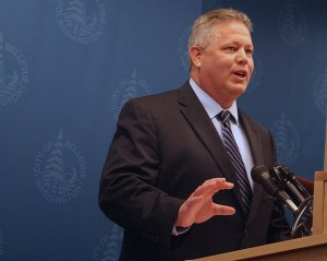 New Bellevue Police Chief Steve Mylett answers questions at a media event Monday