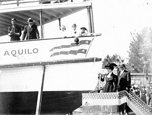 The launching of the Aquilo in 1909. John Anderson is on the platform at right.