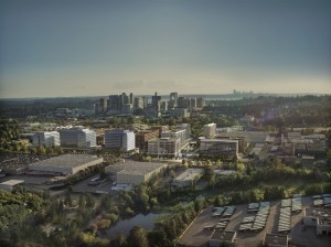 This rendering of The Spring District shows a not-so-distant future for the current warehouse district near Interstate 405 and State Route 520. REI would develop eight acres  of the property.