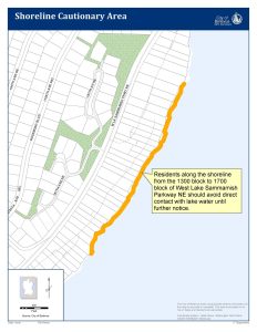 This map shows affected shoreline where the sewage spilled out into Lake Sammamish.