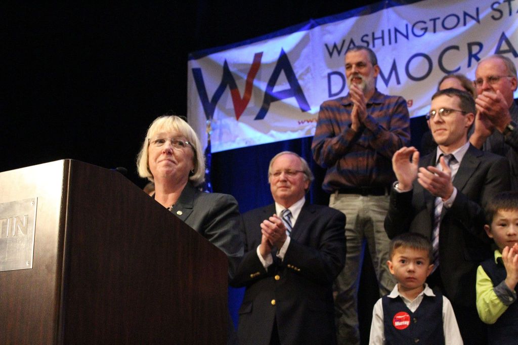 Sen. Patty Murray speaks to the crowd at the state democrats election party after winning reelection (Allison DeAngelis/staff photo).