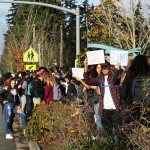 Sammamish High School students said they walked out of class and marched along 140th Avenue Northeast because they wanted to show their support for minorities, LGBT people, women, immigrants and other groups they felt had been marginalized or insulted by President-elect Donald Trump (Allison DeAngelis/staff photo).