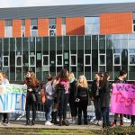 Sammamish student Ellie Adams said that she has seen the impact of the election nationally and locally. &ldquo;I didn&rsquo;t come to school on Wednesday because I was so upset about the election. Mostly about the vice president [Pence], who is in favor of gay conversion therapy. I&rsquo;m pansexual. We&rsquo;re here today to support one another,&rdquo; she said (Allison DeAngelis/staff photo).