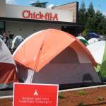 File photo                                Fans of Chick-fil-A often camp out during grand opening events, as they did in Bellevue last year.