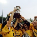 Shaun Scott, staff photo                                Bellevue Wolverines players celebrate after defeating the Eastside Catholic Crusaders 7-6 in the Washington Lacrosse boys Division 1 championship game on May 28 in Tukwila. It was the Wolverines fourth lacrosse state title in the past five seasons.