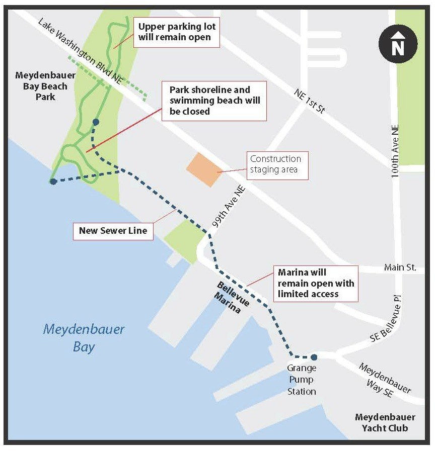 Sewer work to close parts of 114th Ave., Meydenbauer Beach Park