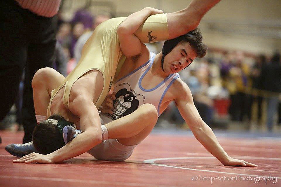 Photo courtesy of Don Borin/Stop Action Photography                                The Interlake Saints wrestling earned a fifth place finish at the Class 3A KingCo wrestling tournament on Feb. 5. The Saints, who compiled 69.5 team points, finished 33 points behind fourth place Juanita. Interlake 126-pound grappler Aidan Campana, right, defeated Redmond&rsquo;s Alex Ayala in the finals of the Class 3A KingCo wrestling championships on Feb. 5 in Issaquah.