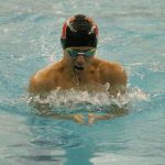Newport&rsquo;s Frank Zhang competes in the 100 yard breaststroke at the KingCo championships. Zhang placed second with a time of 1:00.5 (Joe Livarchik/staff photo).