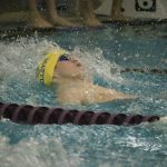 Bellevue&rsquo;s Thomas Eggenberger competes in the 100 yard backstroke during the KingCo championships Saturday at Kamiak High School. Eggenberger finished second with a time of 54.38 (Joe Livarchik/staff photo).