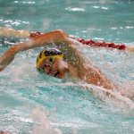 Bellevue&rsquo;s Jackson Dudley competes in the 200 free Saturday at Mary Wayte Pool. Dudley was second to teammate Andrew Boden, finishing with a time of 1:47.11 (Joe Livarchik/staff photo).
