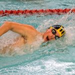 Bellevue&rsquo;s Mitchell Eggenberger competes in the 200 IM at the 3A SeaKing district championships Saturday at Mary Wayte Pool. Eggenberger finished second with a time of 1:59.24 (Joe Livarchik/staff photo).