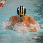 Bellevue&rsquo;s Andrew Lee competes in the 100 breast Saturday at Mary Wayte Pool. Lee finished third with a time of 1:00.23 (Joe Livarchik/staff photo).