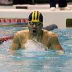 Bellevue&rsquo;s Andrew Lee competes in the 100 breast. Lee placed third with a time of 57.66 (Joe Livarchik/staff photo)